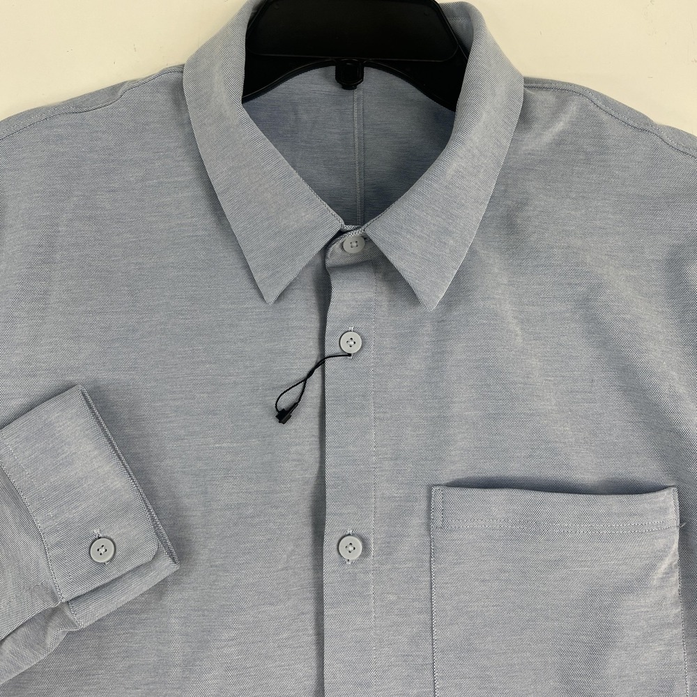 Lululemon Commision Shirt Mens 2XL Blue Stretch Twill L/S Button Up Zip Pocket